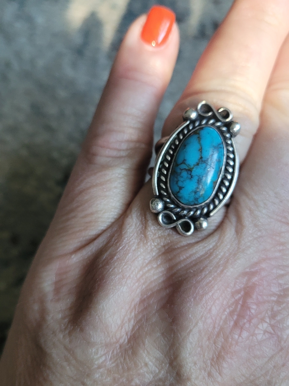 Navjo Blue Turquoise Signed Size 8